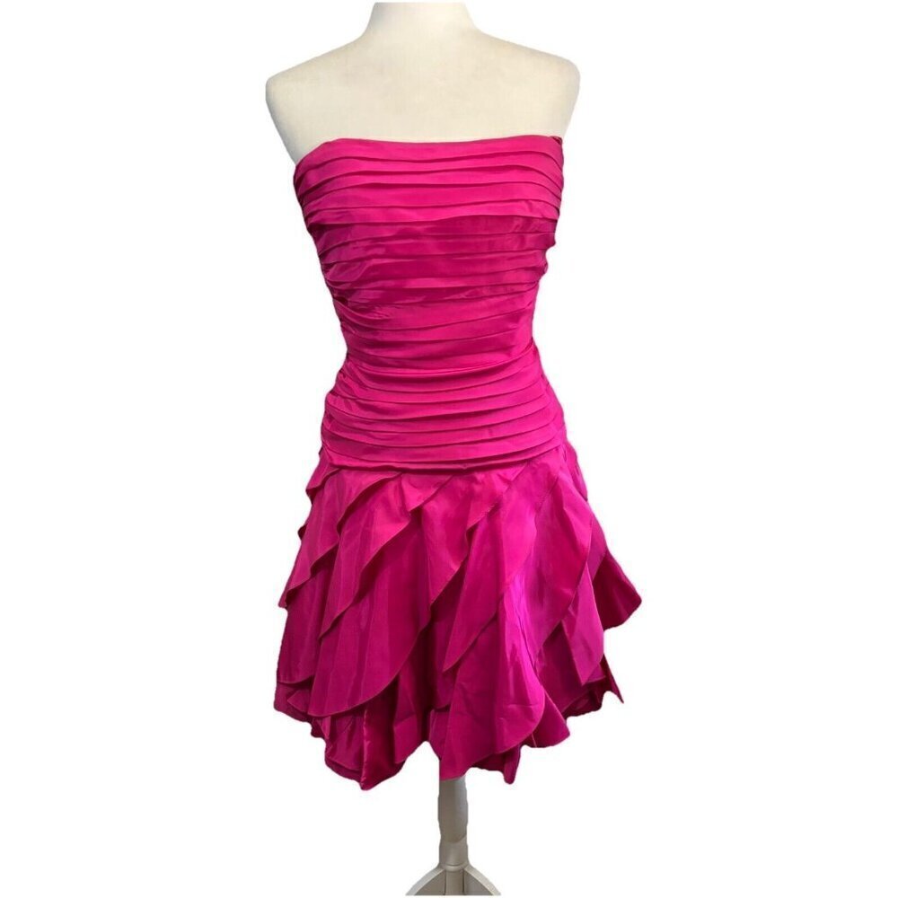 Lillie Rubin Strapless Fuchsia Ruffled Mini Dress
